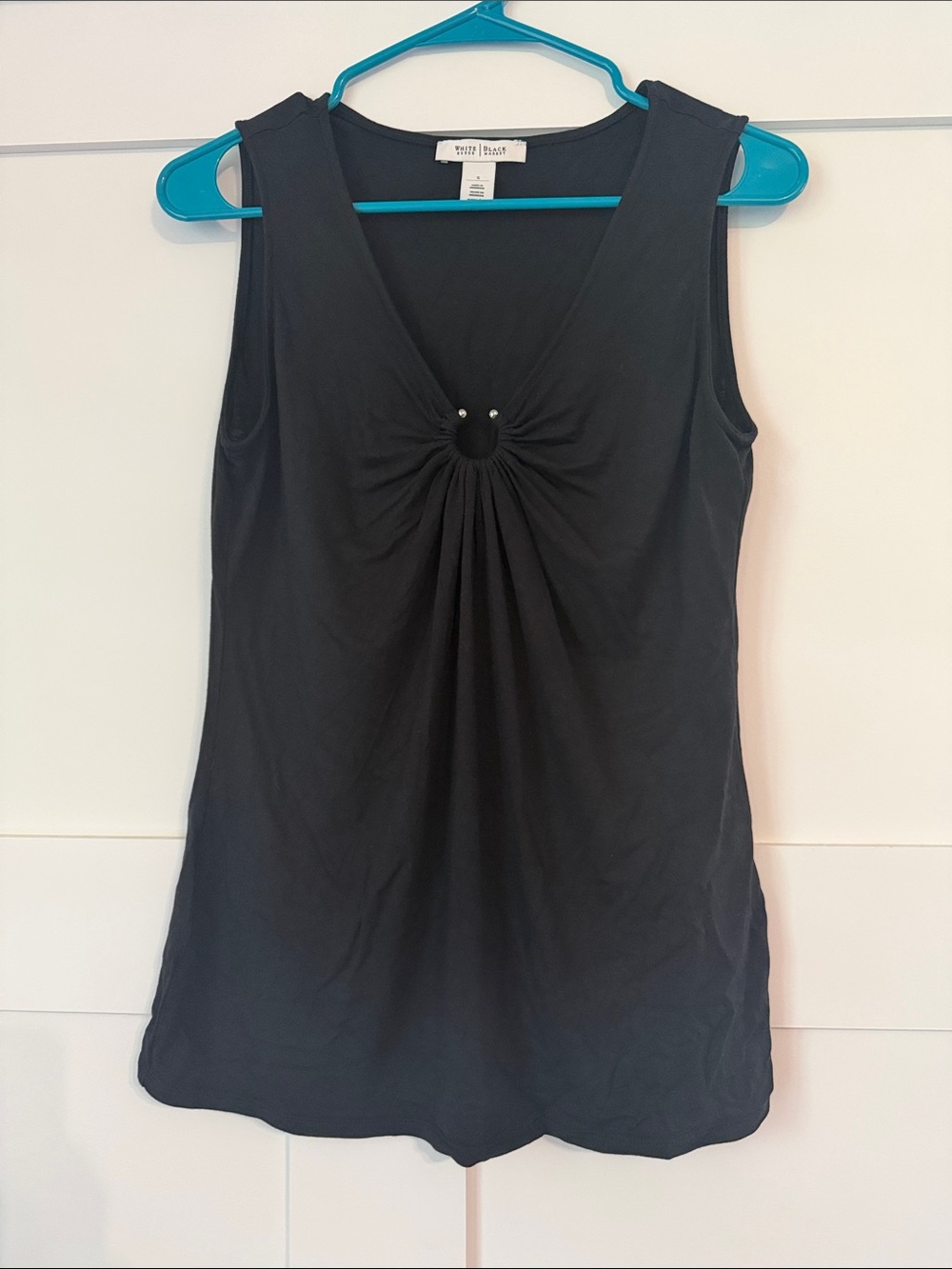 White House Black Market Black Sleeveless Ruched Metal-Detail Tank